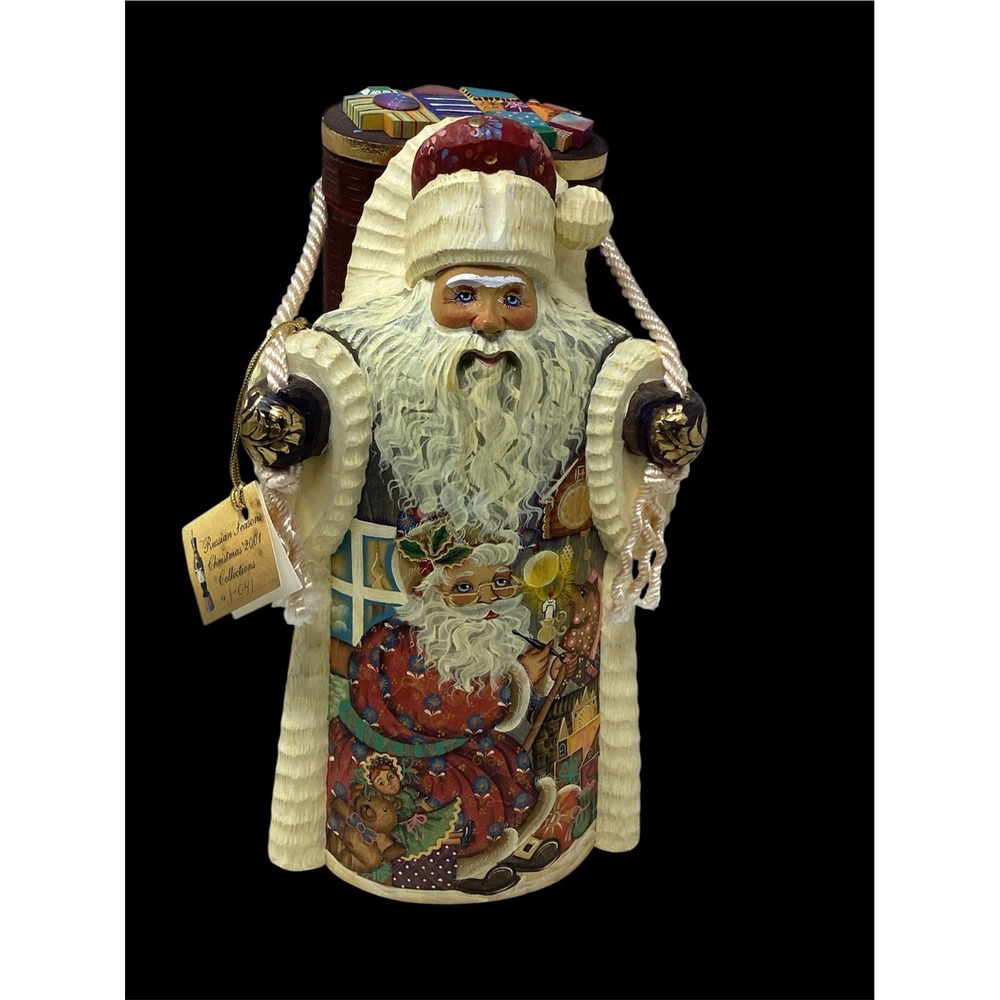 Hand Carved & Painted Russian Seasons Santa Claus Figurine Christmas Signed 11"